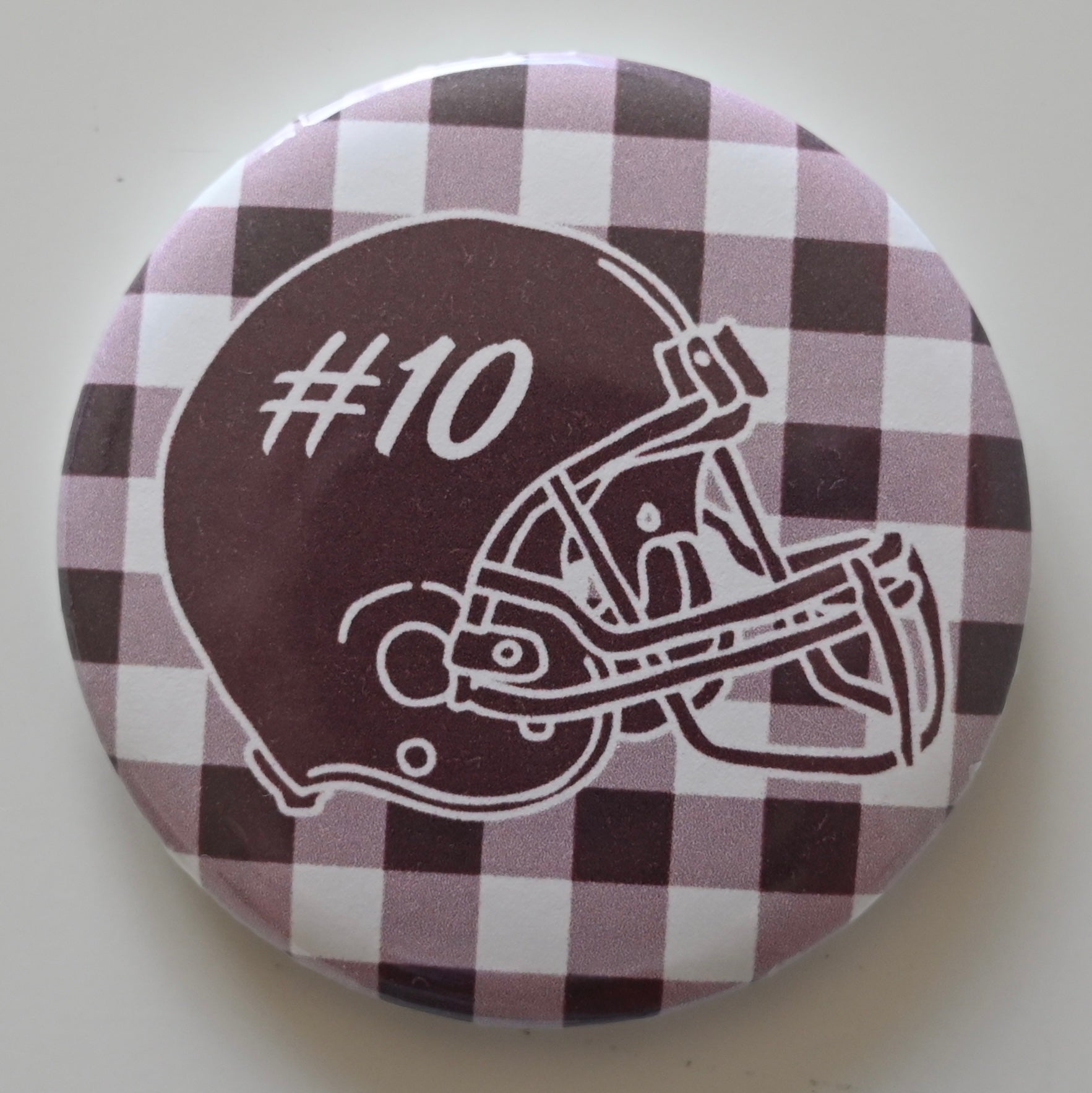Gingham Football Helmet Button
