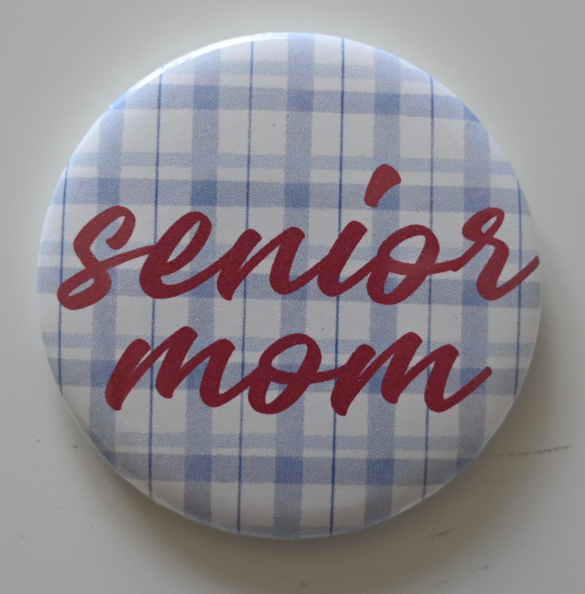 Gingham Senior Mom Button