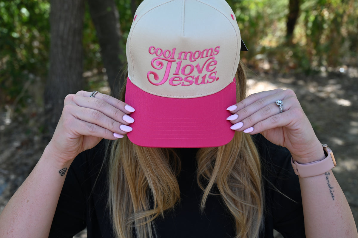 Cool Moms Love Jesus Embroidery Two-Tone Trucker Hat