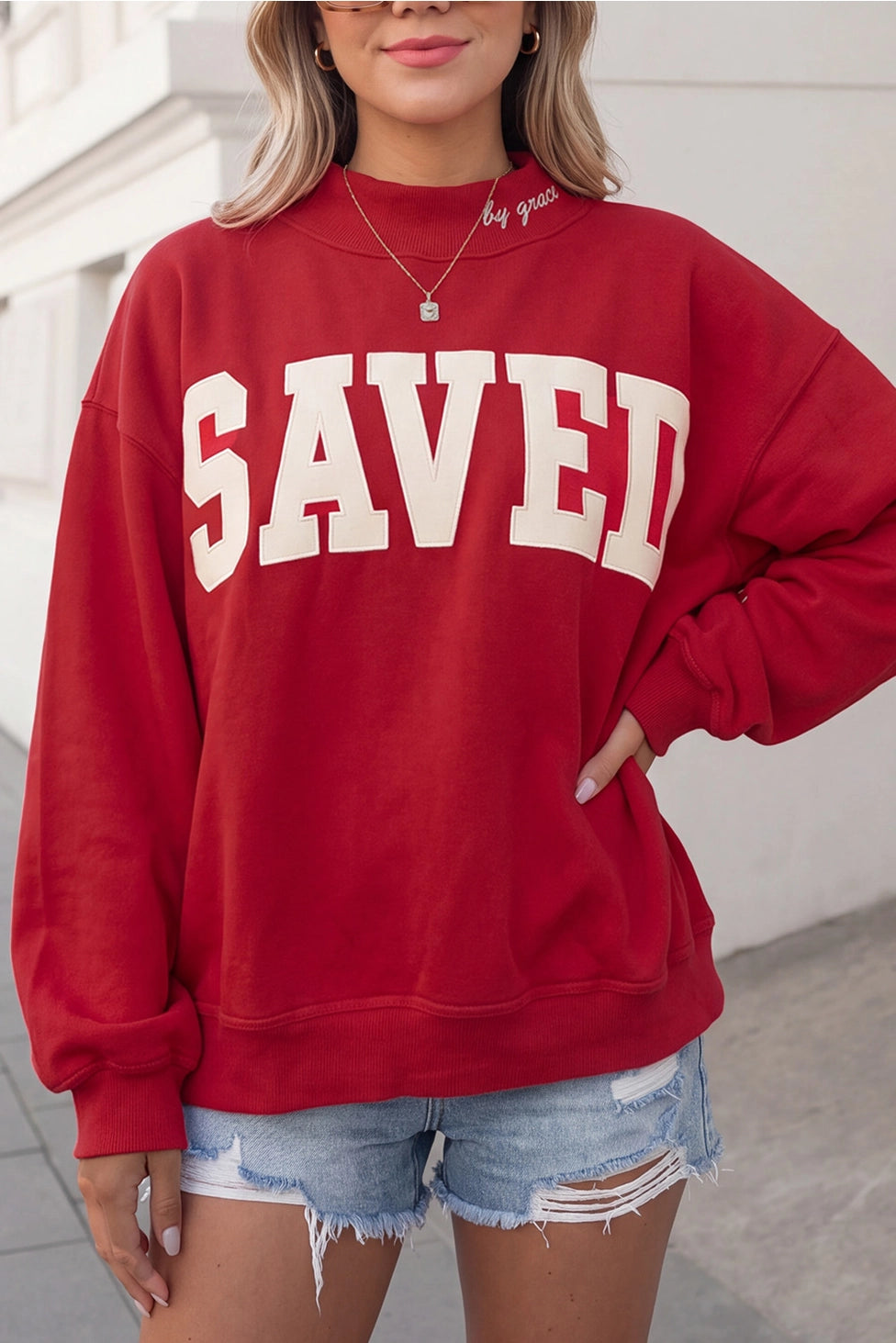 Saved Mock Neck Oversized Sweatshirt