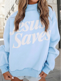 PRE-ORDER Jesus Saves Print Mock Neck Sweatshirt