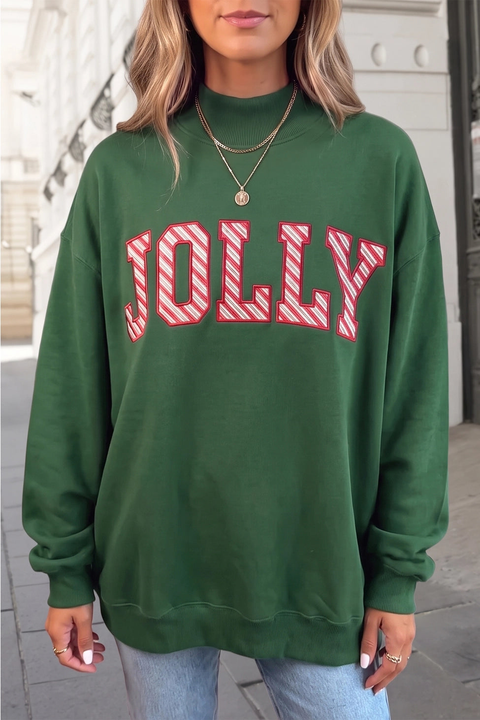 JOLLY Mock Neck Pullover Sweatshirt
