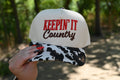 Keepin' It Country 3D Embroidered Cow Print Brim Trucker Hat