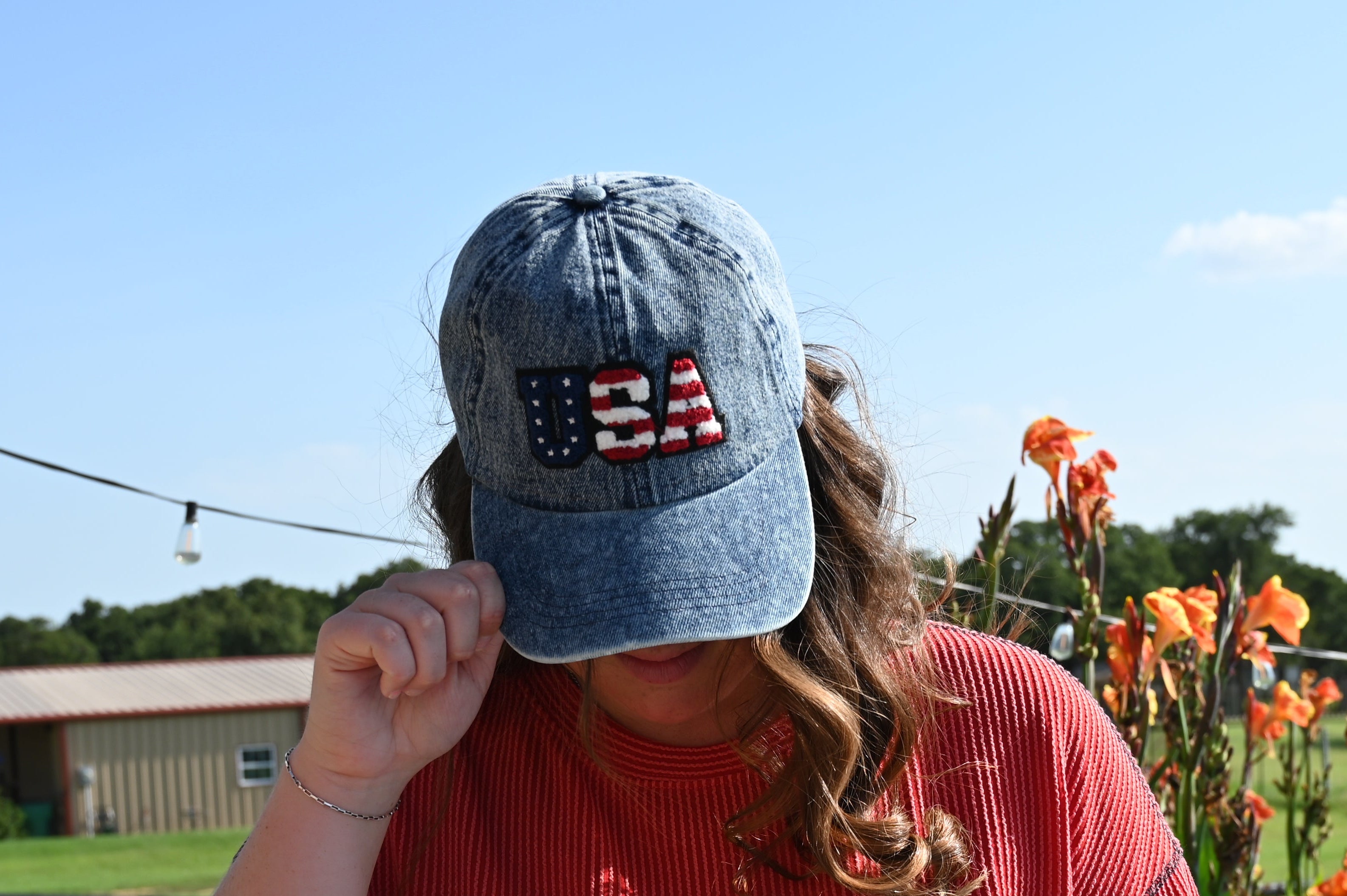 Us Themed USA Letter Chenille Patch Baseball Cap