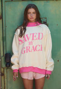 Saved By Grace Puff Print Mock Neck Sweatshirt
