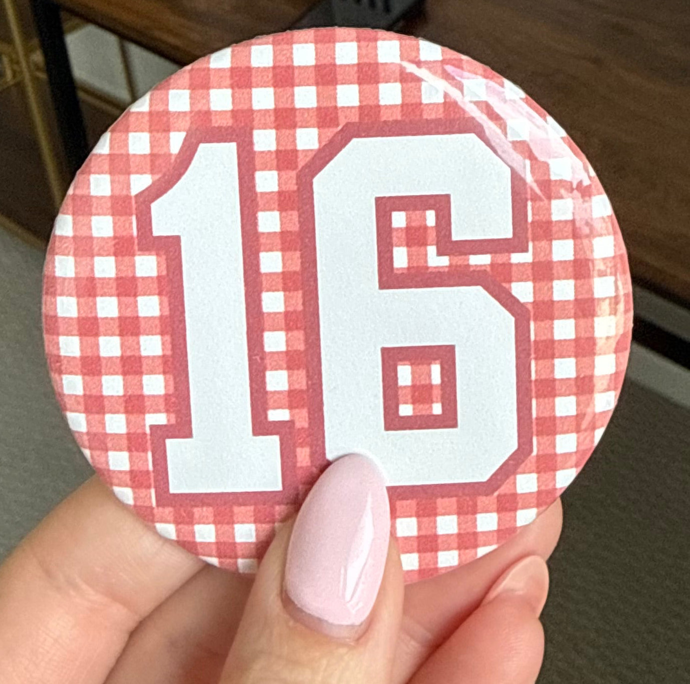 Gingham Number Button