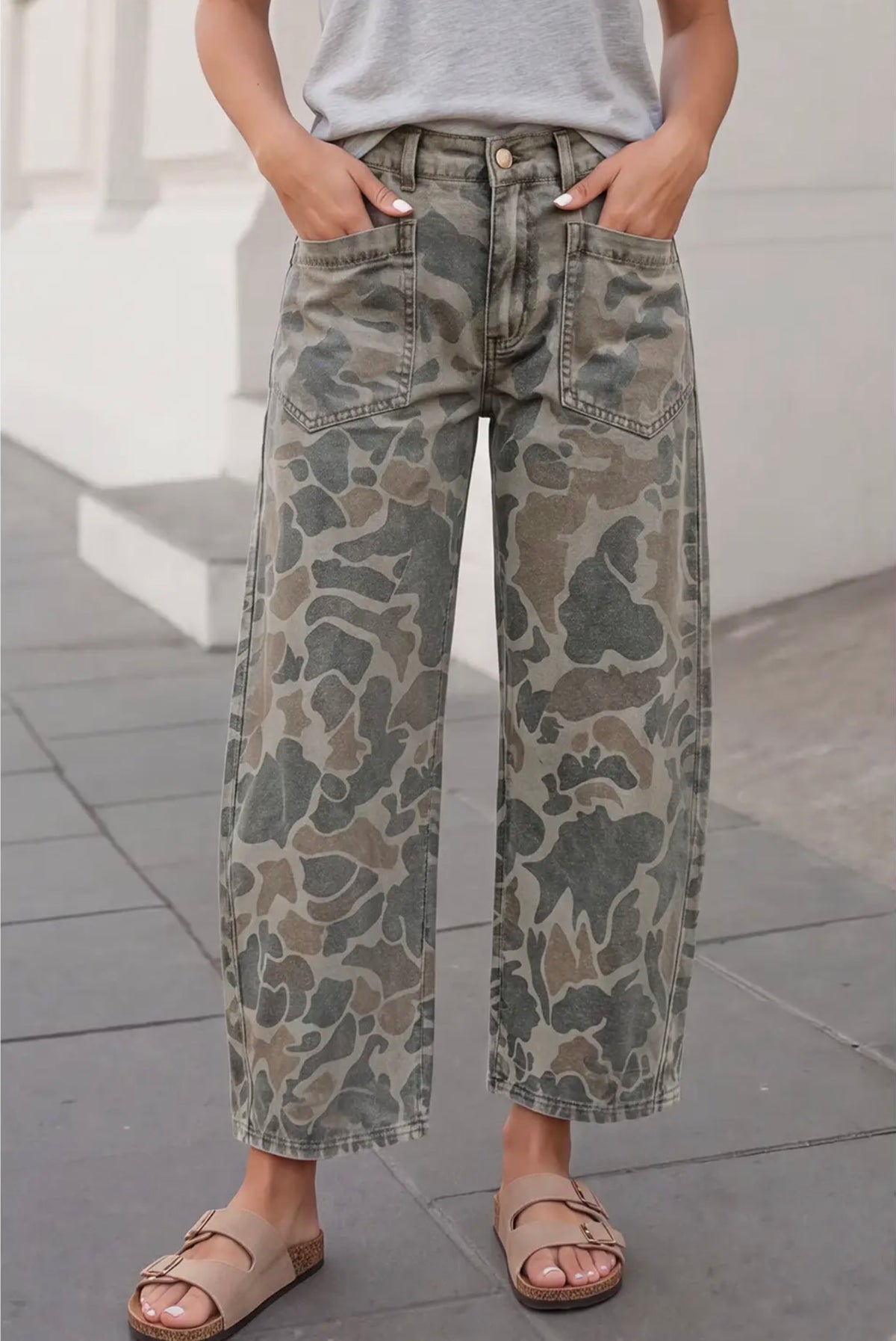 Camouflage Shift Pockets Ankle Length Jeans