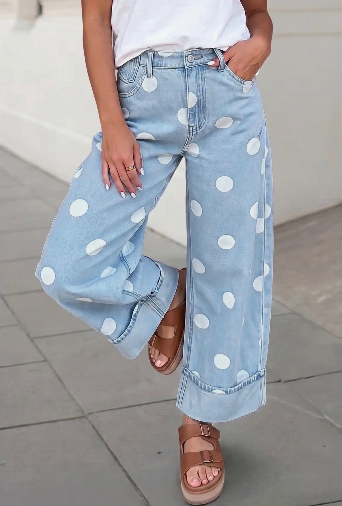 Casual Polka Dot Ankle Length Regular Jeans