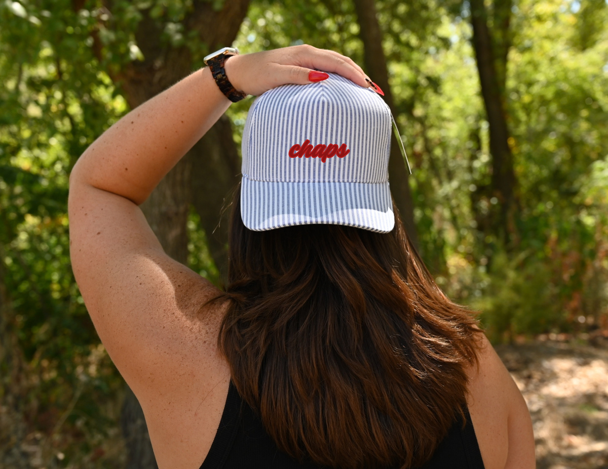 Navy Striped Trucker Hat - Red Chaps