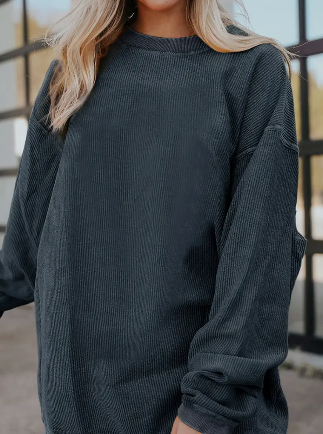 Long Sleeve Ribbed Corded Sweatshirt