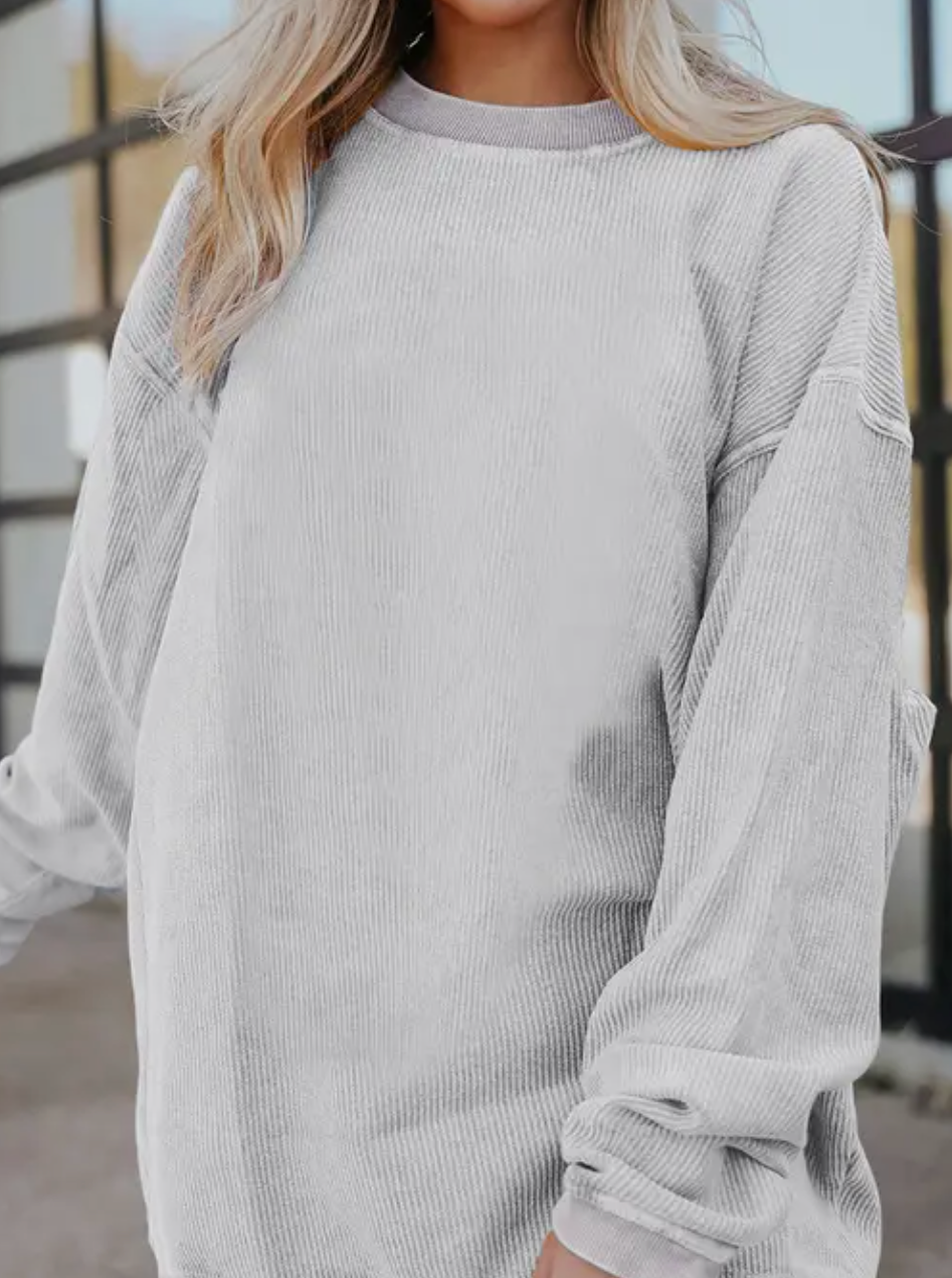 Long Sleeve Ribbed Corded Sweatshirt