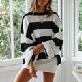 Striped Color Block Oversized Round Neck Knit Sweater