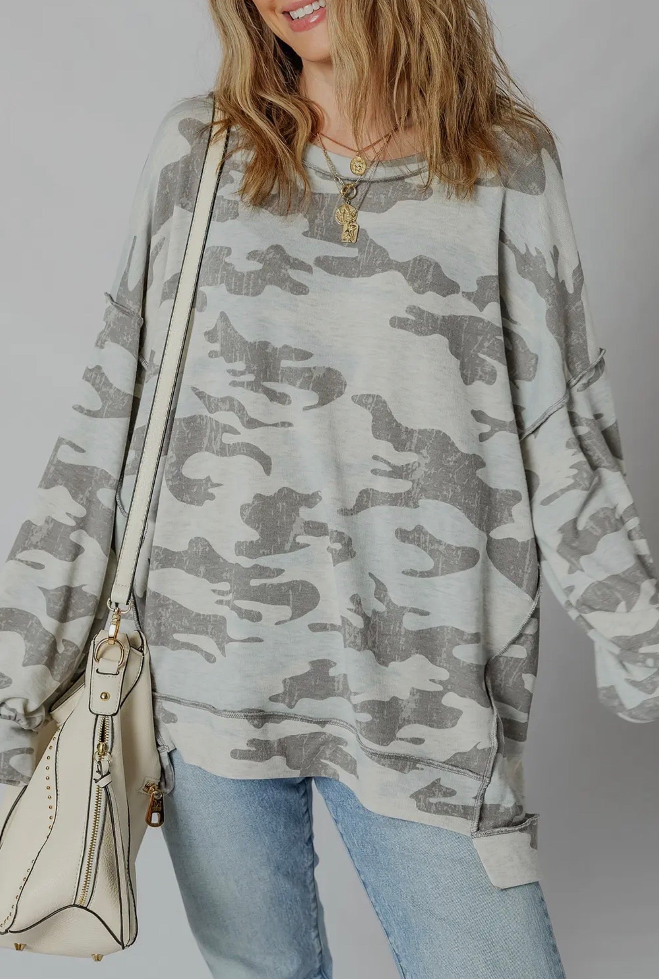 Camouflage Print Fit Long Sleeve Pullover