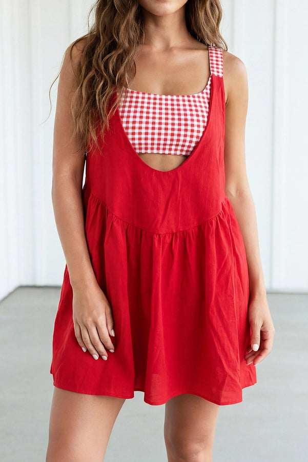 Two Piece Gingham Patchwork Mini Dress