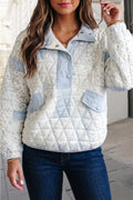 Floral Print Half Button Quilted Oversized Sweatshirt